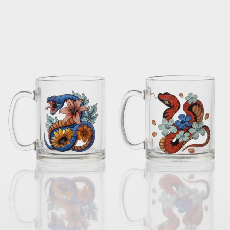 New Year's glass tea mug "Flowers and snakes", 320 ml, mix-5