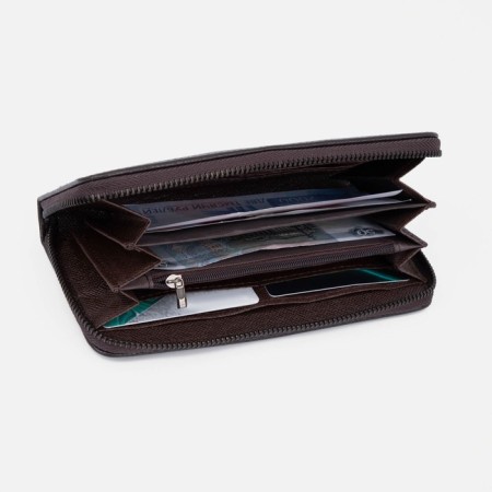 Male purse with lightning, department for bills, for cards, for coins, brown color-3