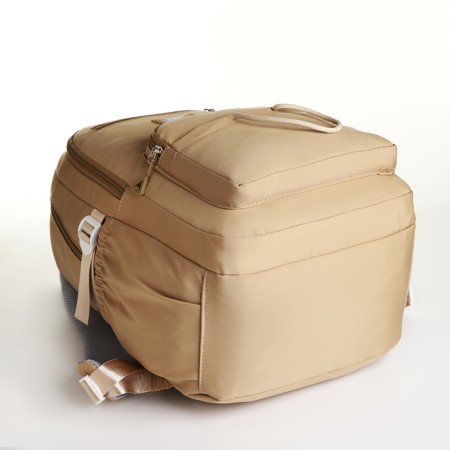 School backpack of textiles on lightning, 7 pockets, brown color-4
