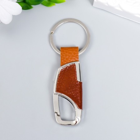 Metal keychain, leatherette with carbine "Stylish" brown 8.2x3.2 cm-1