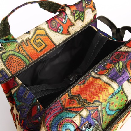 Road bag with lightning, external pocket, long belt, beige color/multi -colored-2