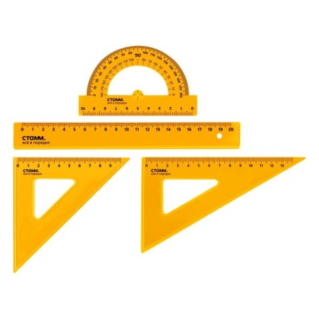 Drawing HEAMM Medium (ruler 20 cm, 2 triangles, transporter), transparent, neon colors, mix