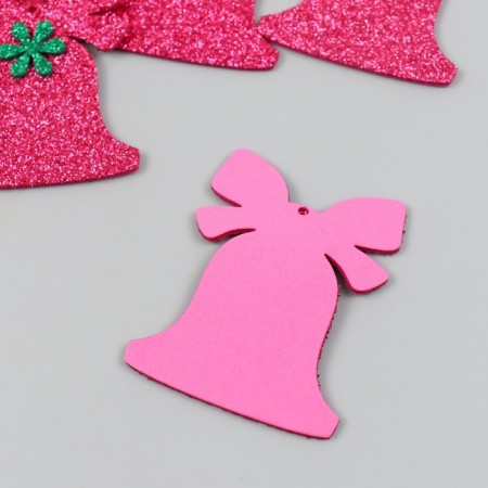 Decor "Bell with flower" 5x6 cm raspberry set 6 pcs foom glitter-1