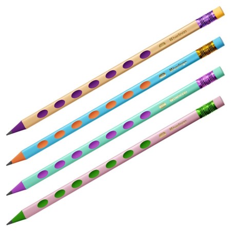 Pencil b/g of Berlingo "Metallic Ergo" HB, plastic, trihedral, sharpened, eraser, assorted-5