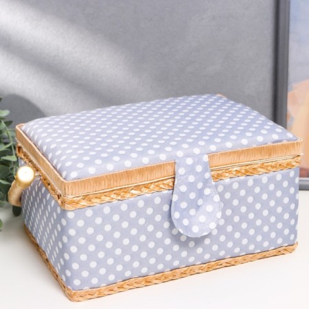 Casket for needlework "White peas on blue" 13x17.5x24 cm