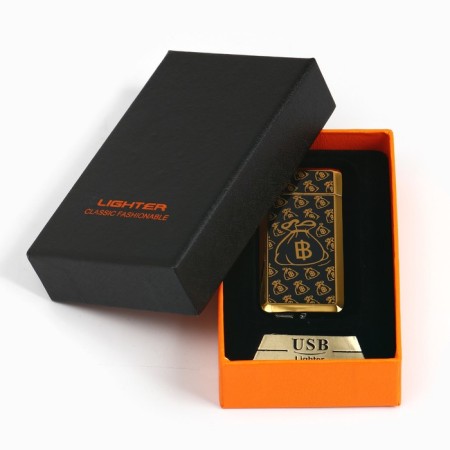 Electronic lighter "Bitcoin", spiral, USB, 3.5 x 7 cm, black and golden-4