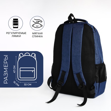 Youth backpack with a zipper, 4 pockets, blue color-1