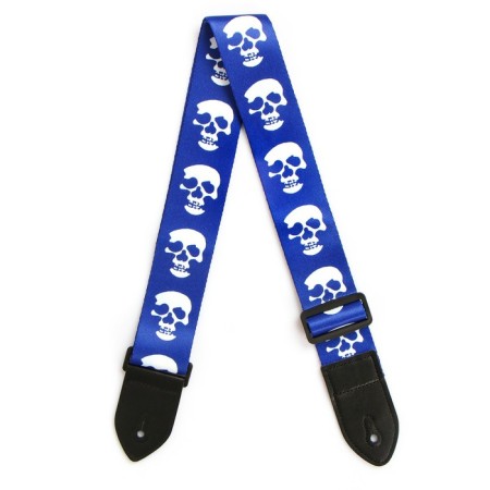 Music Life guitar belt, 60-117x5 cm, skulls on blue-2