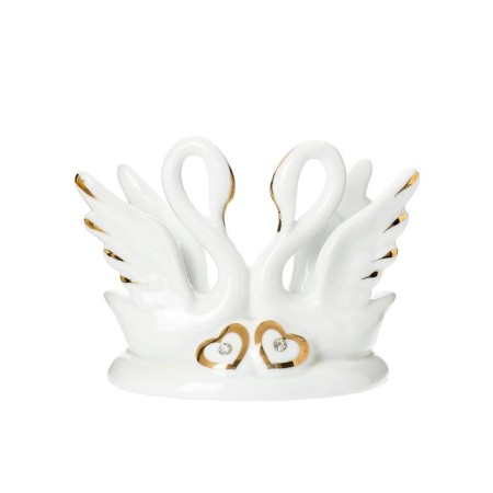 Souvenir ceramics "Two white swan with hearts" with gold 13 cm-4