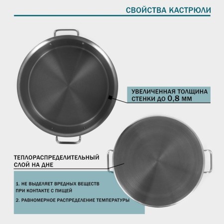 Hanna Knovell stainless steel pan with a lid, 35l, d = 40 cm, h = 26 cm, wall thickness 1 mm-2