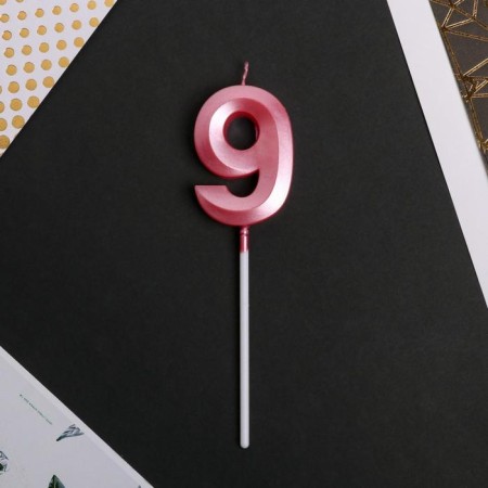 Candle for the cake, number "9", pink.-2