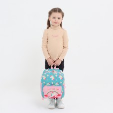 Baby backpack on lightning, 3 outer pockets, turquoise/pink color