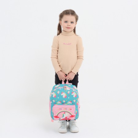 Baby backpack on lightning, 3 outer pockets, turquoise/pink color