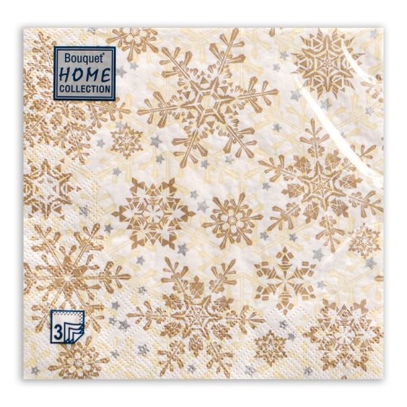 Paper Napkins Home Classic "Golden Snowflakes on beige", 3 layers, 33x33, 20 sheets-1