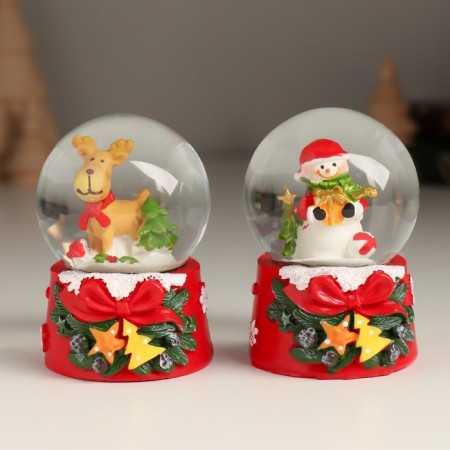 Souvenir Polystone Water Ball "New Year's character with a bow, Christmas tree" MIX 4.7x4.7x6.5 cm