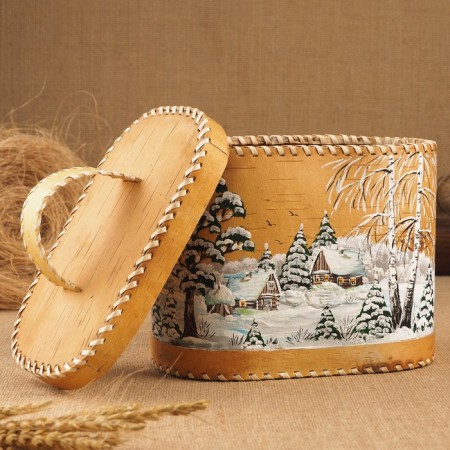 Khlebnitsa "Winter", with painting, 24 × 16 × 20 cm, mix, birch bark-3
