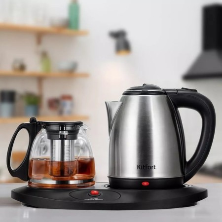 Tea kit KitFort KT-6638, Metal, 1.8/1.2 L, 1500 W, black-silver-1