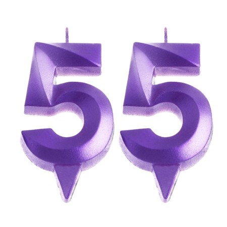 Candle in the cake jubilee "line" (set 2 in 1), number 55, purple metallic, 6.5 cm-2