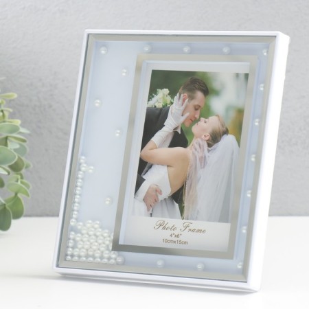 Photo frame glass 10x15 cm "Beige beads in glass" silver 15x17.5 cm-1