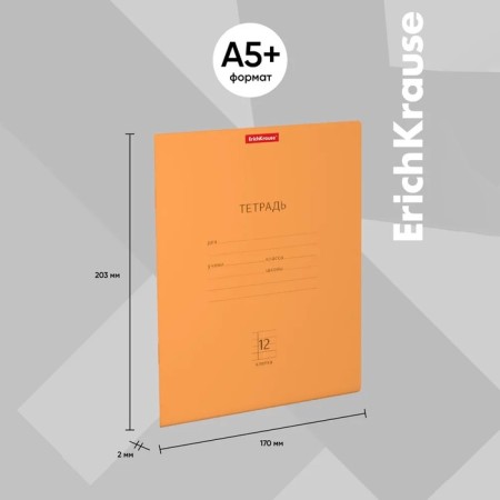 Notebook of 12 sheets in the Erichkrause Neon Classic cage, covered cardboard cover, white offset block 100%, orange-2