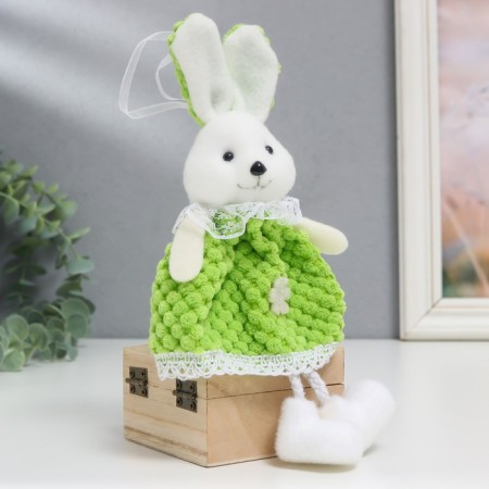 Souvenir "Bunny in a green knitted dress with a flower" 24 cm-1