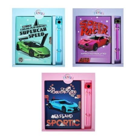 Notebook in a gift box, on a lock, A6, 50 sheets, a line, with a pen, "car", mix