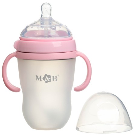 A bottle for feeding M&B, SHG Ø70mm, 250ml., With handles, silicone flask, pink color-1
