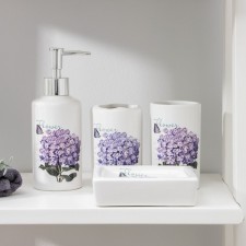 A set of accessories for the lilac bathroom, 4 items (320 ml dispenser, soap dish, 2 glasses 300 ml)
