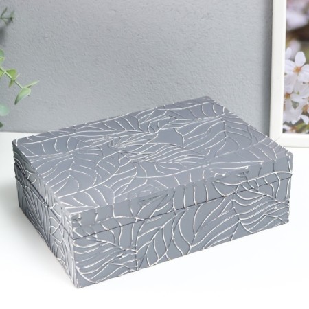 Casket wood for jewelry "Leaves on gray" 7x16.3x22.3 cm