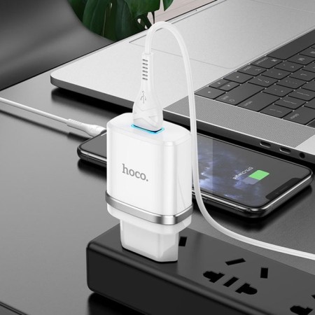 Network charger Hoco N1, 1 USB, 2.4 A, Type-C-USB cable, 1 m, white-4