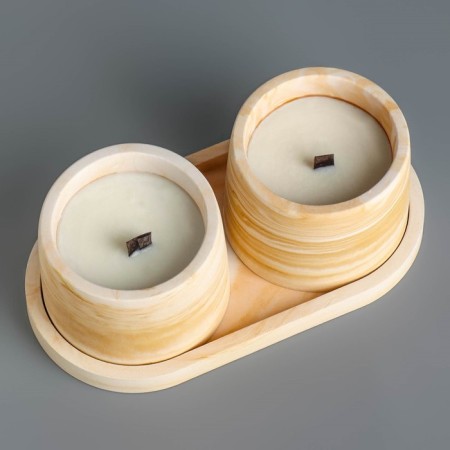 Candles in concrete on the stand "Loft", soy wax, wooden wick, white-gorgeous-2
