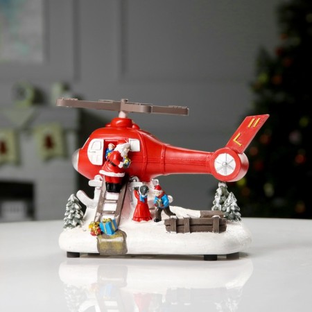LED figure "Helicopter with Santa Claus" 31.5 × 18 × 18 cm, polystone, AAX3 batteries (not complete), USB, glow of multi-1