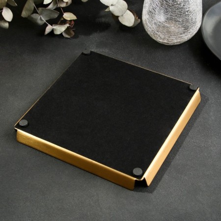 Metal tray, square eco -leather, 12 x 12 cm, brown color,-10
