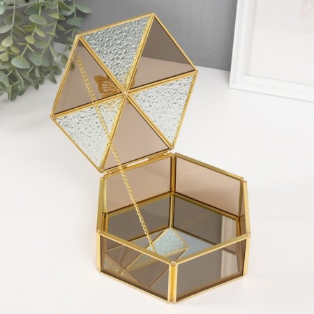 Casket Glass with a metal frame "Butterfly" hexagonant caramel 15.6x18x8.5 cm-1