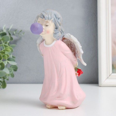 Souvenir Polystone "Angel with a rose, pouts a bubble" 8x8x18 cm