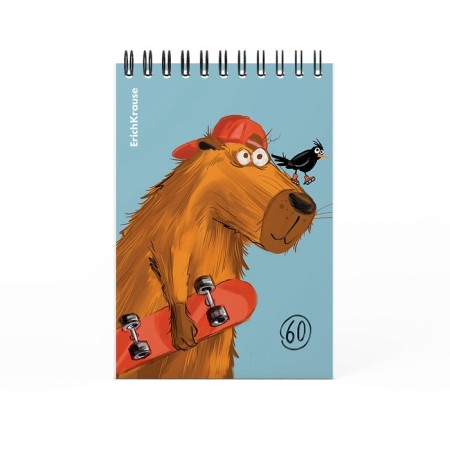 Notebook on spirals A6, 60 sheets, cell, Erichkrause "Happy Capy", cardboard cover, offset unit, white 100%, mix-4