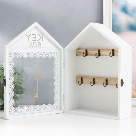 Klyuchnitsa tree 7 hooks "House. Patterns. Key" White with gold 22x8x30 cm-3