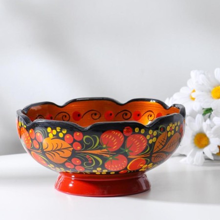 Salad bowl, carved, 15-16 × 7 cm, Khokhloma-5