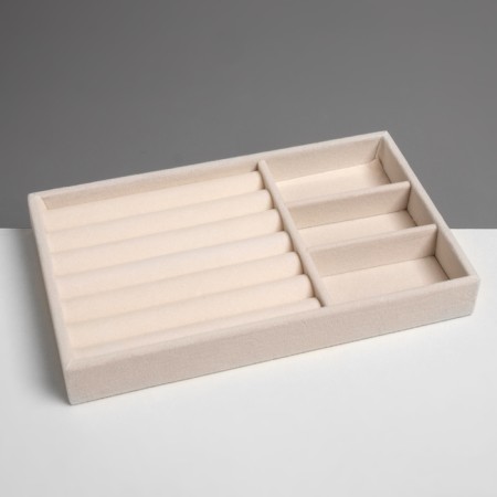 A stand for decorating 3 cells and 7 strips for rings, phlock, 21 × 12.3 × 2.5 cm, beige color-2