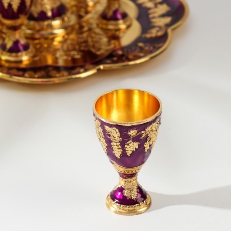 Set of wine jug, 6 glasses and tray "Türkiye. Violet" Violet with gold-1