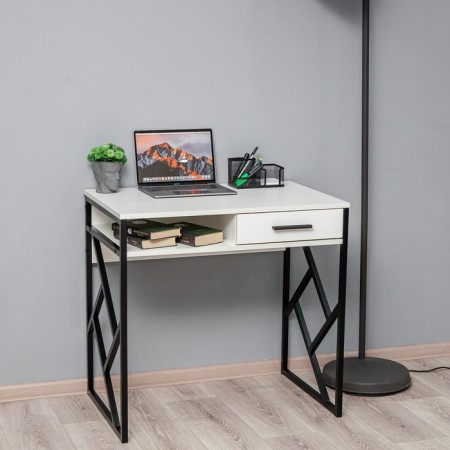 Written table Frame New, 800 × 510 × 760 mm, chipboard, white embossing / black metal-4