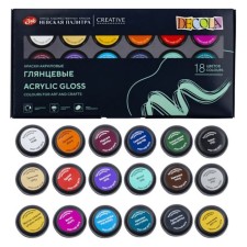 Acrylic paint, set of 18 colors x 20 ml, ZHK Decola Shine, glossy, 29412149
