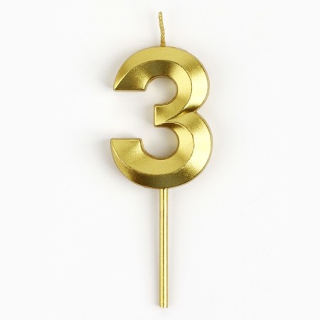 Candle figure for the cake "3", gold, 2.5 x 8 cm.-1