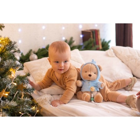 Gift set: Soft toy "Bear" + Holder for a dummy, blue-8