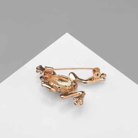 Brooch "Frog" classic, white color in gold-2