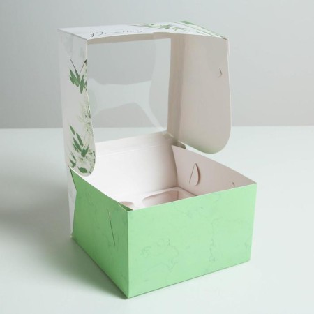 Capcake box, confectionery packaging, 4 cells "Dreams Come True", 16 x 16 x 10 cm-3