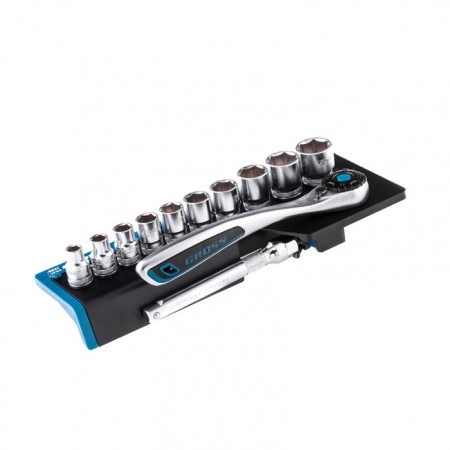Set of end heads GROSS 14139, 12 items, ratchet 120 teeth, 3/8 ", CRV-2