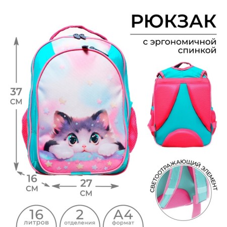 School backpack, 37 x 27 x 16 cm, ergonomic back, calligrata b "Kotik Korea"