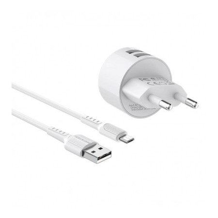 Network charger Borofone BA23A, 2XUSB, 2.4 A, MicroUSB cable, 1 m, white-1