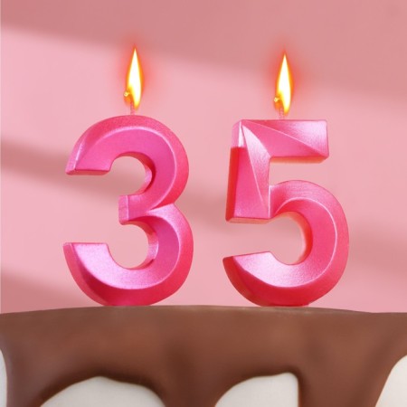Candle in the cake anniversary "line" (set 2 in 1), number 35 /53, pink metallic, 6.5 cm